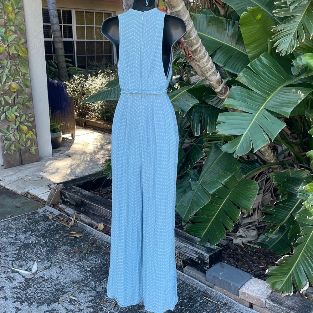 Polkadot plunge neck line wide leg jumpsuit